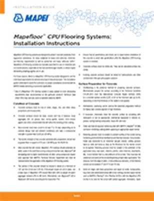 Mapefloor CPU Flooring Systems: Installation Instructions
